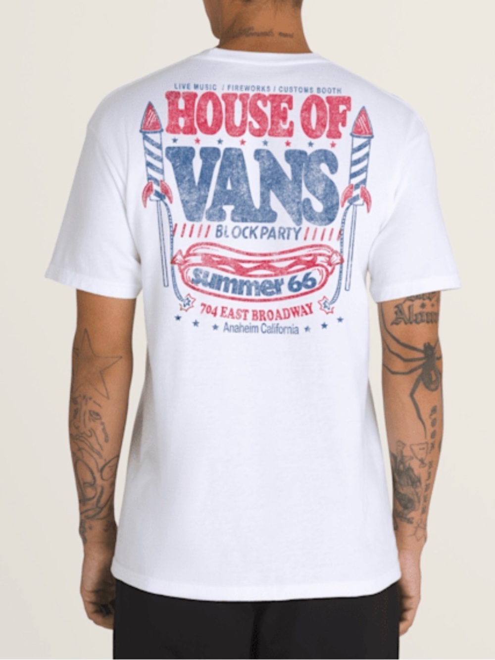 Vans Block Party Graphic T-Shirt  - White with Red & Blue Graphics